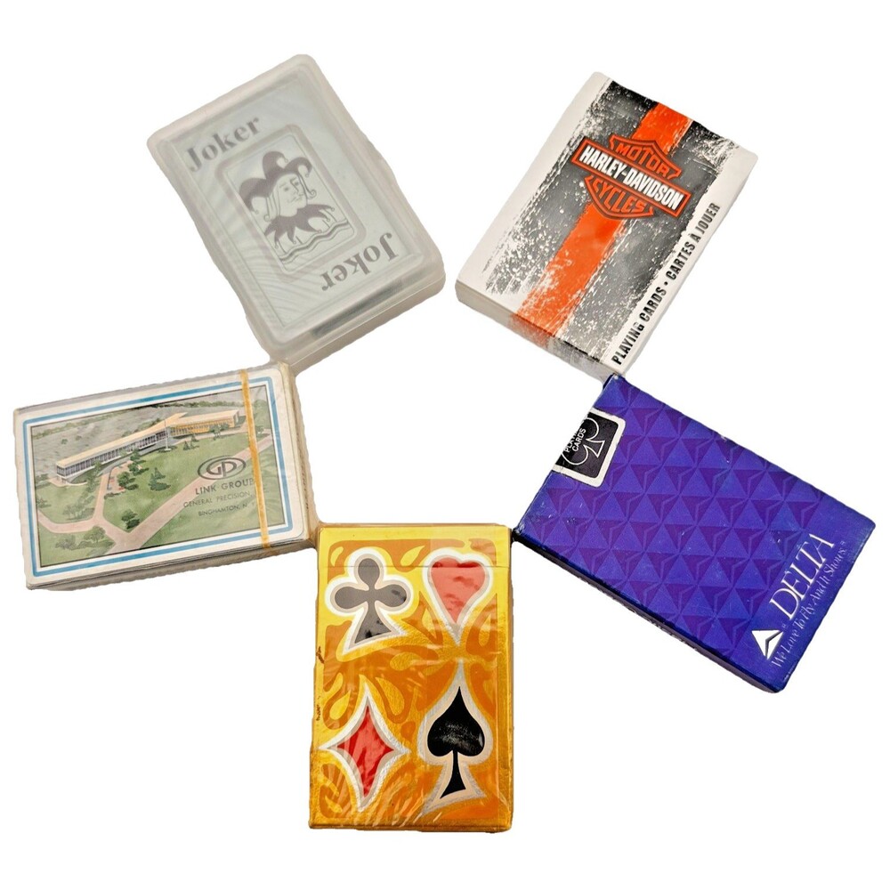 Lot 5 Sealed Playing Cards Harley Davidson Delta Airline Joker Promo Decks